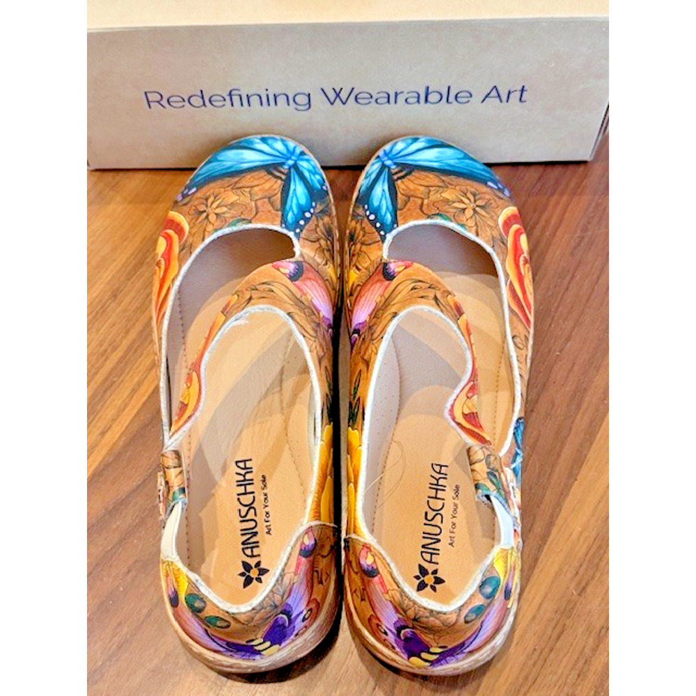 Anuschka Mary Jane Shoes Sz 10 Floral Paradise Tan Butterfly Leather 4215 $199 - Picture 12 of 15